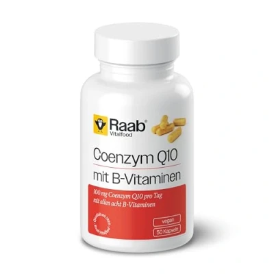 Abbildung von Raab Vitalfood Coenzym Q10 mit B Vitaminen I 50 Kapseln à 380 mg Alle 8 Vitamine, Glutenfrei, Laktosefrei &amp; Vegan