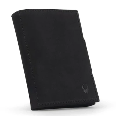 Abbildung von DONBOLSO Wallet NextGen Leder I Slim mit Münzfach Geldbeutel RFID Schutz Kartenetui bis 11 Karten Mini Portemonnaie für Herren und Damen Geldbörse Vintage Schwarz