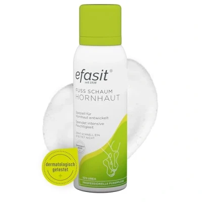 Abbildung von efasit Fuß Schaum Hornhaut, 125 ml feuchtigkeitsspendende Pflege mit Urea und Mandelöl für verhornte Haut, Diabetiker geeignet, Creme ohne Mikroplastik Farbstoffe