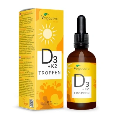 Abbildung von Vitamin D3 K2 Tropfen 100% VEGAN Hochwertiges K2VITAL® &amp; D3V® 2.000 IE + 25 µg all trans Laborgeprüft Ohne Konservierungsstoffe Vegavero®