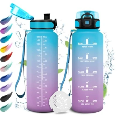 Abbildung von Trinkflasche Sport 1.5L, Auslaufsicher Wasserflasche Kohlensäure Geeignet, mit Zeitmarkierung, Filter, Sportflasche für Oudoor, Sprudel, Camping, Fahrrad, Fitness
