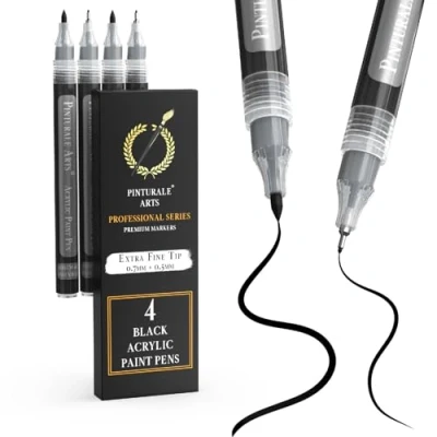 Abbildung von Pinturale Arts Acrylstifte Schwarz 4er Set Für Steine Mit Unterschiedlichen Spitzen: Feine 0,7 mm und Extra 0,5 Acrylstift Steine, Metall, Keramik, Holz, Glas