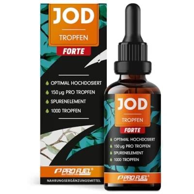 Abbildung von Jod Tropfen FORTE 1000x mit 150 µg pro optimal hochdosiert nur 1 am Tag bioverfügbares aus Kaliumjodid alkoholfrei &amp; vegan laborgeprüft Zertifikat