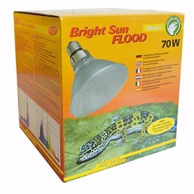 Abbildung von Lucky Reptile Bright Sun Flood Desert 70 W Metalldampflampe für E27 Fassungen Terrarium Lampe mit Tageslichtspektrum Wärmelampe UVA &amp; UVB Strahlung UV Wüstenreptilien