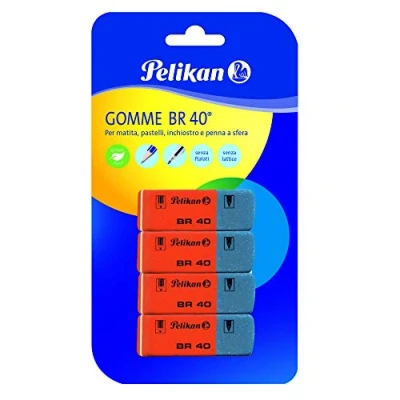 Abbildung von Pelikan Radiergummis BR40 für Bleistift, Pastellstifte, Tinte und Kugelschreiber, geeignet künstlerisches schulisches Zeichnen, 4 Stück