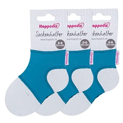 Abbildung von Hoppediz Sockenhalter für Baby Socken, 0 6 Monate, 3 er Set, petrol