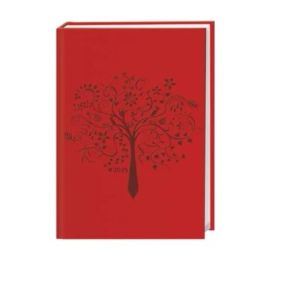 Abbildung von Terminer A6, geprägt rot 2025: Roter Terminkalender mit geprägtem Kunstledereinband. Buch Kalender Lesebändchen und Zitaten. Taschenkalender 2025 zum Planen von Terminen (Kalenderbücher Heye)