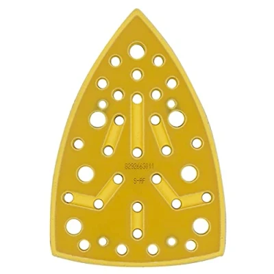 Abbildung von Mirka Schleifschuh Härtegrad Medium + Schutzauflage 100x152x152mm Klett für Deltaschleifer Schwingschleifer DEOS DEOS663CV mit 32 Absauglöcher staubfreies Schleifen Netzschleifmitteln