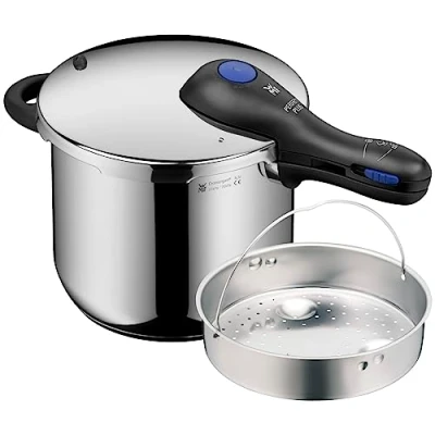 Abbildung von WMF Perfect Plus One Pot Schnellkochtopf Induktion 6,5l, mit Einsatz, Dampfkochtopf Flammschutz, großes Kochsignal, 2 Kochstufen, abnehmbarer Deckelgriff