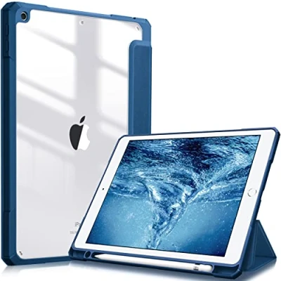 Abbildung von Fintie Hybrid Hülle für 10.2 Zoll iPad 9. Generation 2021/8. Gen 2020/7. 2019 mit Stifthalter Stoßfeste Schutzhülle transparenter Hartschale auf der Rückseite, Blau