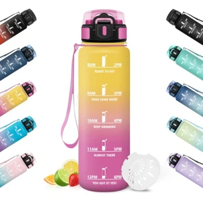 Abbildung von HoneyHolly Trinkflasche, 500ML Trinkflasche Kinder, Dicht Wasserflasche, Wiederverwendbar Mit Zeitskala, Sport für Laufen, Radfahren, Arbeiten, Schule, Fitnessstudio