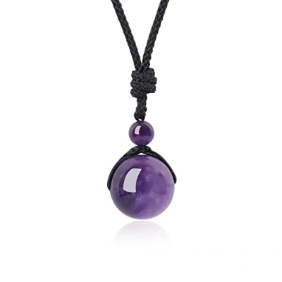 Abbildung von COAI Geschenkideen Glückskette aus Amethyst mit Verstellbarer Nylonschnur Halskette Perle Anhänger für Damen und Herren