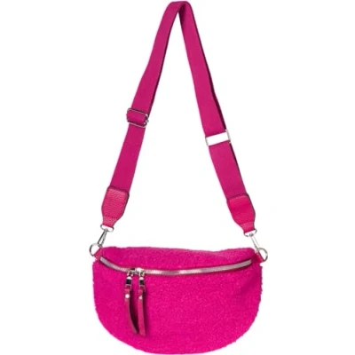 Abbildung von styleBREAKER Damen Teddyfell Halbmond Crossbody Schultertaschen Einfarbig, verstellbarer Schultergurt 02012403, Farbe:Magenta