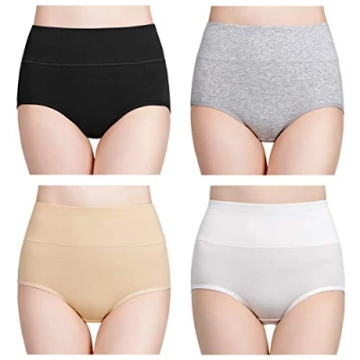 Abbildung von wirarpa Damen Unterhosen Baumwolle Slips Hoher Taille Atmungsaktive Taillenslip Wochenbett Unterwäsche Mehrpack Größen 32 58, Schwarz, Weiß, Grau, Beige 4er Pack, Small (36)