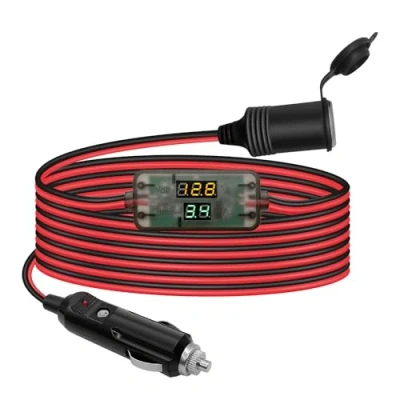 Abbildung von Hoembpn 2M 3 in 1 Batterie Monitor KFZ Verlängerungskabel Zigarettenanzünder Buchse Adapter, 12V/24V Auto Batteriewächter Steckdose 10A 17AWG Kabel mit LED Voltmeter Amperemeter