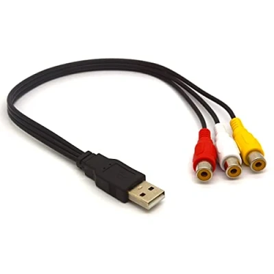 Abbildung von USB auf Cinch Kabel, 2.0 Stecker 3 Buchsen, Splitter, Audio /Video/AV Adapterkabel für TV, PC, HDD, DVR (30 cm)