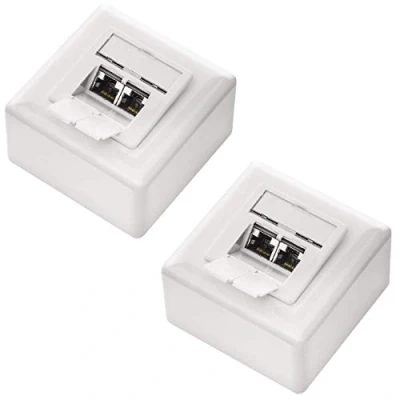 Abbildung von deleyCON 2x CAT 6a Universal Netzwerkdose RJ45 Port Geschirmt Aufputz oder Unterputz 10 Gigabit Ethernet Netzwerk EIA/TIA 568A&amp;B Weiß