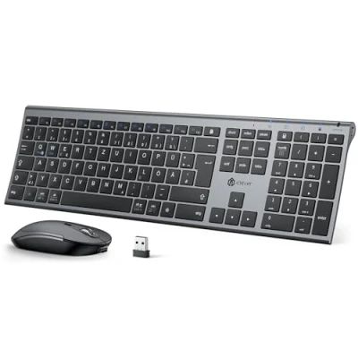 Abbildung von iClever 2.4G kabellose Tastatur und Maus Set, USB C wiederaufladbar, Originalgröße, schlanke, dünne widerstandsfähige für Windows 7/8/10, Mac OS
