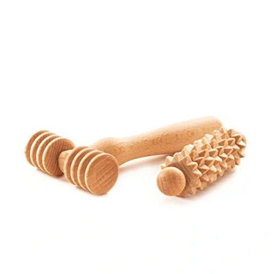 Abbildung von tuuli Gesichtsmassager Gesicht Nacken Schulter Facial Massage Massagegerät Kopf Massageroller Roller mit Griff Maderotherapie Dermaroller Set aus Holz 1