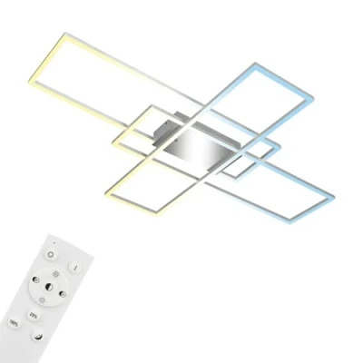 Abbildung von BRILONER LED Deckenlampe mit Fernbedienung, Dimmbar, einstellbar von warmweiß bis kaltweiß, Lampe, Deckenleuchte, Wohnzimmerlampe, Schlafzimmerlampe, Küchenlampe, 104x71x9,5 cm, Chrom Alu