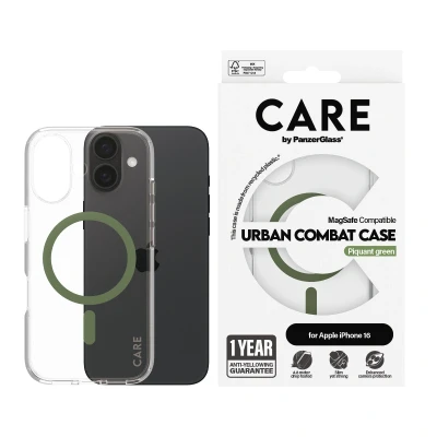 Abbildung von Apple iPhone 16 Hülle MagSafe Recycelter Kunststoff PanzerGlass Hard Case/Backcover Handyhülle Grün Shockproof/Stoßfest