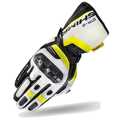 Abbildung von SHIMA STR 2 Motorradhandschuhe Herren Touchscreen, Sommer, Sport Leder Handschuhe mit Carbon Knöchelprotektor, Handflächen und Fingerschieber, Verstärkte Handfläche (Fluo, M)