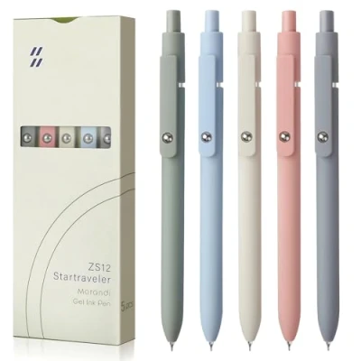 Abbildung von FIOVER 5 x Gelstifte, schnell trocknende Tinte, feine Spitze, Premium schwarze glattes Schreiben für Schule, Büro, Zuhause, 1 Stück (5er Pack)