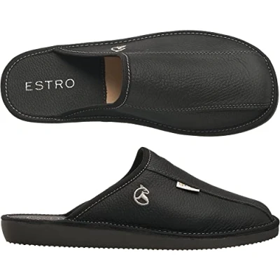 Abbildung von ESTRO Hausschuhe Herren Leder Herrenhausschuhe Hausschuh Männer Pantoffel Pantoffeln Pantoletten Slipper Mann Warm Frost (42 EU,Onyx)