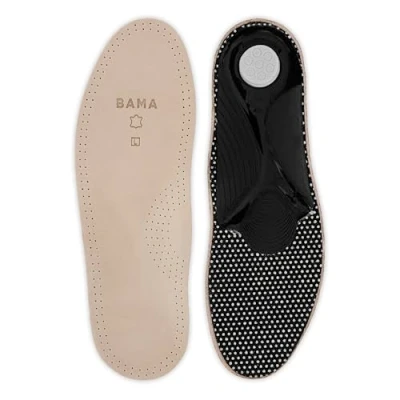 Abbildung von BAMA Premium Leather Footbed, orthopädische Einlegesohle anatomisch geformt, aus Echtleder, rutschfest, Unisex, Braun/Silber/Schwarz, 1 Paar 45 EUR