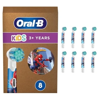 Abbildung von Oral B Kids Spiderman Aufsteckbürsten für elektrische Zahnbürste, 8 Stück, extra weiche Borsten, Zahnbürstenaufsatz Zahnbürsten, Kinder ab 3 Jahren, briefkastenfähige Verpackung