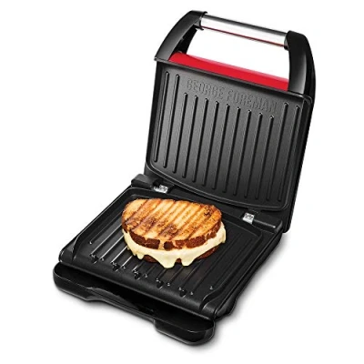 Abbildung von George Foreman Kontaktgrill &amp; Panini / Sandwichgrill [Größe 24x17cm für 3 Portionen] Compact Steel Rot (für Fleisch, Fisch und Gemüse, Sandwichmaker, Reduziert bis zu 42 % Fett)25030 56