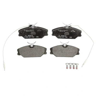 Abbildung von BOSCH 0 986 461 765 Bremsbelagsatz Low Metallic mit integriertem Verschleißsensor Anti Quietsch Blech, Schrauben Zubehör RENAULT: MEGANE 2