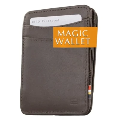 Abbildung von Hunterson Flacher Geldbeutel Fuer Herren aus Leder, Magic Wallet mit RFID Schutz, Geldboerse Kleingeld und Platz 6 Karten, Brown