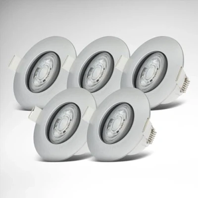 Abbildung von B.K.Licht 5er Set LED Einbaustrahler 230V, schwenkbarer Strahler für das Badezimmer IP65, Deckenstrahler stufenlos dimmbar, Spots, Deckenspots, Badezimmerlampe, Chrom Matt, 90x42 mm (DxH)