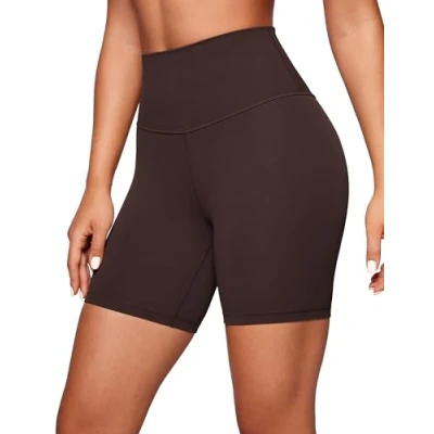 Abbildung von CRZ Yoga Damen Butterluxe Kurze Sporthose Laufshorts Sommer Radlerhose High Waist Fitness Shorts 15cm Heißes Fudge Brown 36