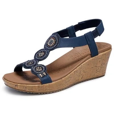 Abbildung von Skechers Damen Beverlee Date Glam Sandal Keilsandale, Marineblau, 38 EU