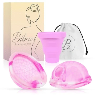 Abbildung von Bibrad Menstruationsscheibe mit Griff und größerer Aufbewahrungskapazität 2 Menstruationsscheiben Größe L, Sterilisator, Tasche Handbuch. Alternative zu Tassen, Schwämmen oder Kompressen