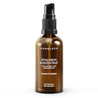 Abbildung von JUNGLÜCK Hyaluron Konzentrat Vegan Natürliches Hyaluronsäure Serum Gesichtsserum mit BIO Aloe Vera schenkt dir wertvolle Feuchtigkeit &amp; Frische Hyaluronic Acid reduziert trockene Haut