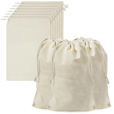 Abbildung von Belle Vous Baumwoll Musselin Taschen (10er Pack) Kleiner Kordelzug Beutel Set Jutebeutel für Kulturbeutel Produktaufbewahrung wiederverwendbare