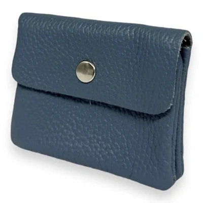 Abbildung von Portemonnaie Damen klein Leder mit Münzfach und Knopf Mini Geldbörse Brieftsche Geldbeutel Echtleder (Jeansblau)
