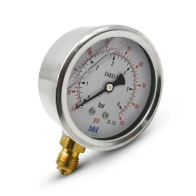 Abbildung von DOJA Barcelona Wasserdruck Manometer 0 10 Bar 1/4&quot; Glycerin Ø 63mm Vertikalanschluss Wasserdruckmanometer Öldruck Messgerät, Hydraulik Druckmessgerät, Gas