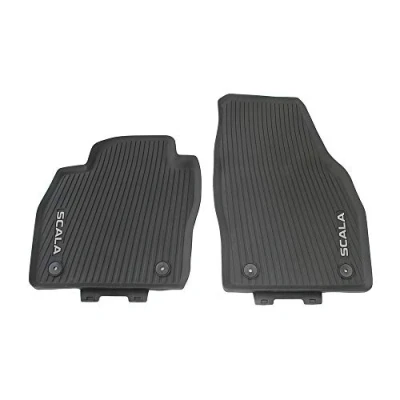 Abbildung von Skoda 657061502 Allwetterfußmatten Vorn Gummi Fußmatten 2X Gummimatten, mit Scala Schriftzug in Weiß