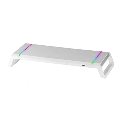 Abbildung von MARSGAMING Mars Gaming MGS ONE Weiß, Chroma RGB Monitorständer, Verstellbare Größe, Smartphone und Tablet Ständer, Front USB 2.0