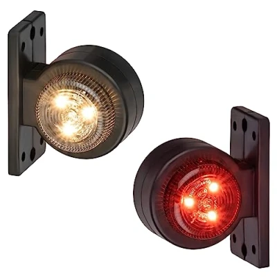 Abbildung von 2x LED Positionsleuchte Set Rot Weiß 12 24 Volt E4 Prüfzeichen IP67 Schutzklasse mit Gummihalterung Begrenzungsleuchte und Schlusslicht passend für Anhänger, Wohnwagen, Transporter, LKW