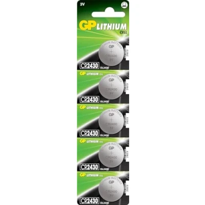Abbildung von 5 Stück Batterien CR2430 für Somfy Smart Home Anwendungen GP Lithium Knopfzellen 3V Knopfzelle x5 in kindersicherer Verpackung