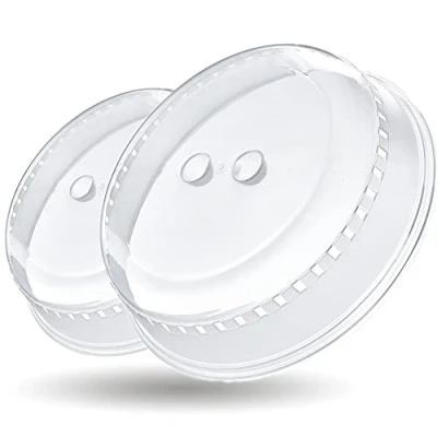 Abbildung von Kerafactum Mikrowellengeschirr Teller Mikrowellen Abdeckung Haube Aromaschutz Tellerglocke Tellerhaube Fliegenhaube Abdeckhaube Spritzschutz Fliegen Cloche Griffloch stapelbar Doppelpack Ø 26 &amp; 23 cm