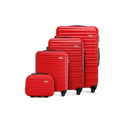 Abbildung von WITTCHEN Reisekoffer 4er Koffer Set Rollkoffer Trolley Handgepäck Hartschale aus ABS mit 4 Spinner Rollen Zahlenschloss Teleskopgriff Groove Line Rot