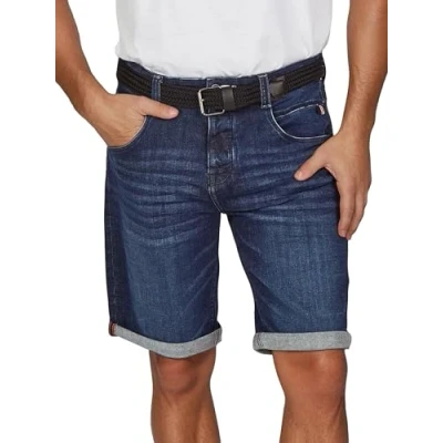 Abbildung von DENIMFY Jeans Shorts Herren Stretch Kurz mit Gürtel Regular Fit DFBo Kurze Hosen Sommer Denim Einfarbig, Größe:32, Farben:Dark Blue (D242)