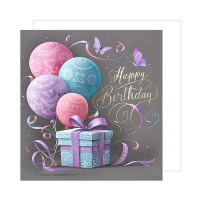 Abbildung von Edition Seidel Premium quadratische Geburtstagskarte mit Umschlag. Glückwunschkarte Happy Birthday Billet Karte für Frau Mann Geschenk Luftballons (GQ289 SW024)