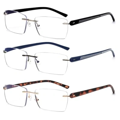 Abbildung von JM 3 Pack Randlose Lesebrille für Männer Blaues Licht Blocking, Rechteck Leichtes Rahmenlose Computer Lesegeräte +1.75